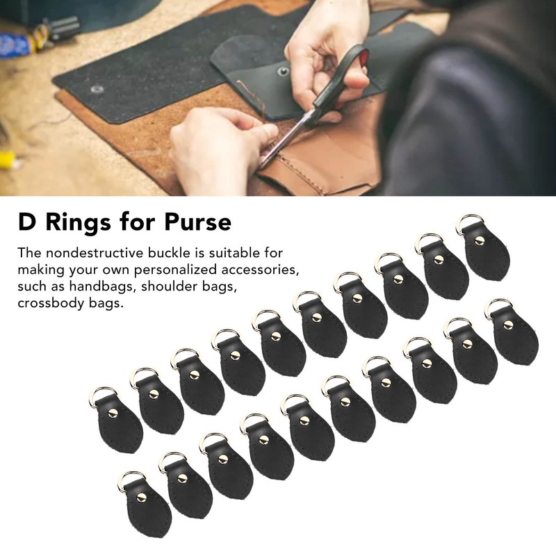 20 Sets Leather D Rings for Purse Genuine Leather D