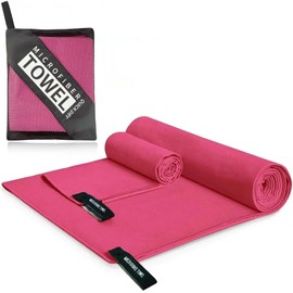 Woukksy Microfibre Towel, Beach Microfibre Towels Quick-Drying for Sauna, Fitness, Yoga, Compact Microfibre Towel Bath Towel for Beach, Camping (Pink, 2 Pieces 180 x 80 cm + 80 x 40 cm)