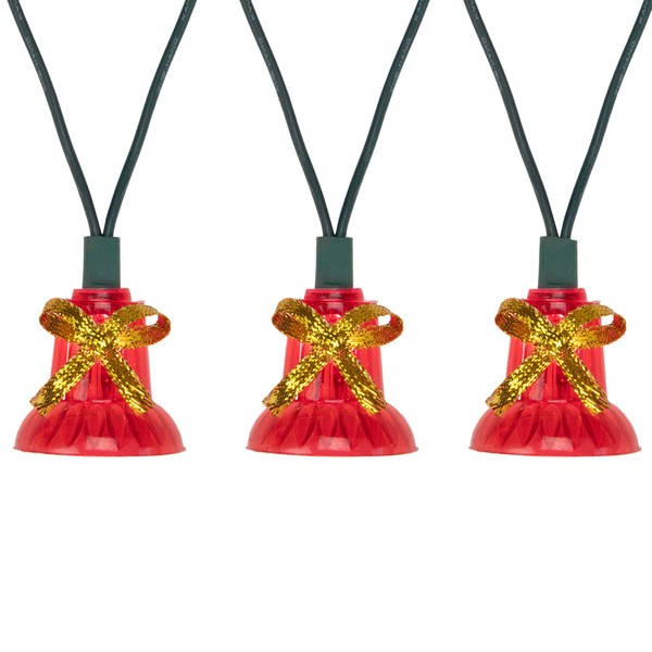 40-Count Red Bells with Musical Christmas Light Set, 13ft Green