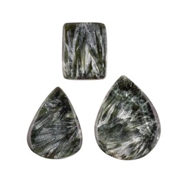 Natural Seraphinite Stone, Natural Gemstones and Crystals Cabochon Lot, DIY Jewelry Making Loose Gemstones, Chakra Healing Crystals, Wire Wrapping Cabochons, Pack of 3 (Large)