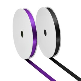 BVIEAKD Double Sided Black Purple Satin Ribbon 1/4-Inch Width 30 Yards 2 Rolls Solid Color Perfect for Crafts Wedding Decorations Bow Making Art Sewing and More