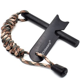 Chileeany Large Size Fire Starter, 3.9 x 0.4 inches (100 x 10 mm), Fint Stone, Magnesium, Fire Starter, Safety Measures, Survival Tool, String Hole Included, Storage Bag Included (Camo)