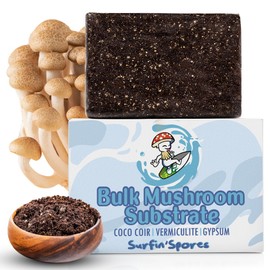 Surfin' Spores Premium Plant-Based Mushroom Substrate - 10 lbs Expert Mycologist Blend of Coco Coir, Vermiculite & Gypsum, Pasteurized & Odor-Free, Long Shelf-Life, Ideal for Monotub Cultivation