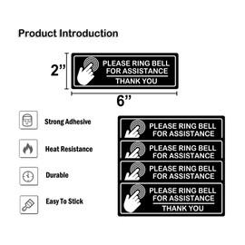 6 Pack Please Ring Bell For Assistance Sticker Decals Thank You Labels 2 x 6 Inch - Vinyl Please Ring Bell Sign Stickers Home, Office, Business or School