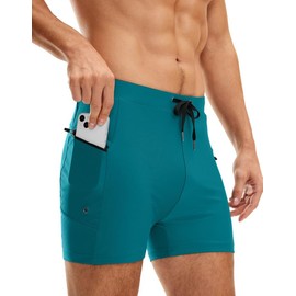 G Gradual Men's Swimsuit Trunks with Zipper Pockets Quick Dry Swimwear Bathing Suit Swim Briefs Board Shorts for Men(Lake Blue,M)