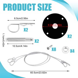 QZTYTY Hood Pins Kit for Car, Hood Lock Pins, Stainless Steel Hood Pin Lock Clip with Racing Lanyard for Fixing Car Hood Cover, Car Modified Accessory Hood Pin Plate Lock Fit Most Vehicles (Black)