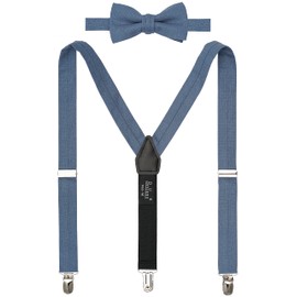 BELLUNO - Juego de pajarita y tirantes sólidos preatados para niños y jóvenes, eventos, fiestas, bodas, algodón y lino, 37 Steel Blue, 25" (6 mos. - 5 yrs.)