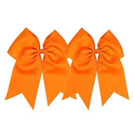 Girls Hair Bows Ponytail Holder Elastic Hair Ties,Large Cheer Hair Bows(FD3) (2 pcs Orange)
