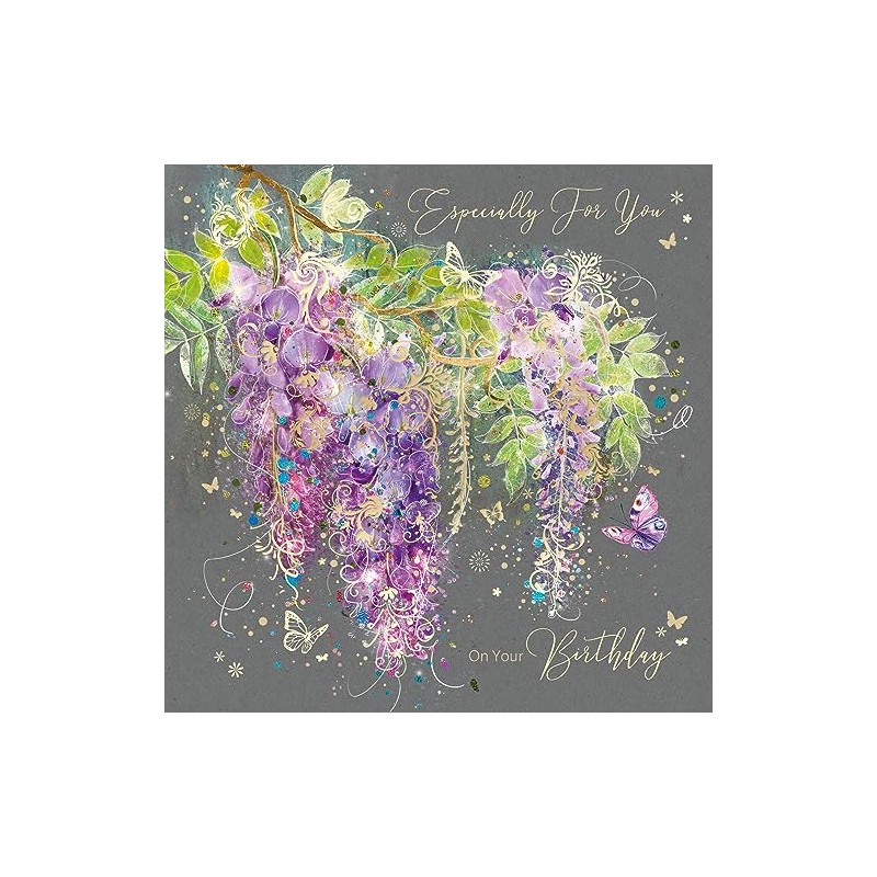 Cherry Orchard Whisteria Happy Birthday Card with Gold Foil Detailing