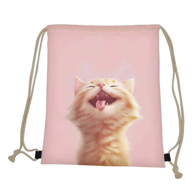 PJHEQOXE Pink Drawstring Backpack Bags Sack Cute Orange Cat Drawstring