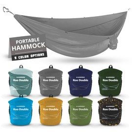 KAMMOK: Roo Double Hammock | Made from Strong & 100% Recycled Water Resistant Ripstop Fabric | Comfortable, Packable, Lightweight (Lifetime Adventure Grade Warranty), Granite Gray