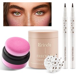 Erinde Natural Freckle Blush Makeup Kit - Liquid Freckle Pen & Fake Freckles Stamp Air Cushion & Powder Cushion Blush, Long Lasting Waterproof Freckles Tattoo Marker for Natural Sunkissed Makeup