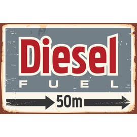 DekoNo7 Tin Sign 30 x 20 cm Vintage Sign Diesel Fuel 50 m