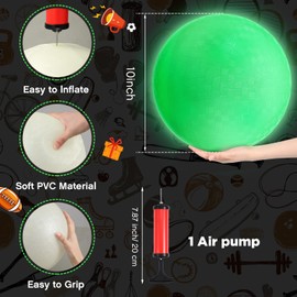 Hiboom 1 Pcs Glow in The Dark Kickballs Dodgeballs Light up Playground Ball Bouncy Balls with Pump for Kids Adults Playground School Backyard Game Outdoor Glow in The Dark Games (10 Inch)