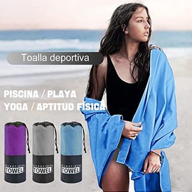DAHAN Toalla de Microfibra 2 Pack, Toalla Deportiva Secado Rápido, Toalla Gym Suave y Ligero para Natacion, Deporte, Baño, Viajes, Yoga, Etc (Azul)   