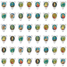 50Pcs Rosary Centerpiece Making Supplies Picture Jesus Maria Religion Enamel Alloy Oval Virgen De Guadalupe Charms Pendant for Diy Prayer Necklace Jewelry Making