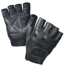 Fingerless Leather Cycle Biker Gym Gloves Cycling Body building weight lifting Black (Small)