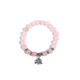 Stretchy Stone Bead Elephant Charm Bracelet Bangle Reiki Crystal Seeds Animal Bracelet for Women Men Good Luck Yoga Meditation Christmas Jewelry Gift-E pink