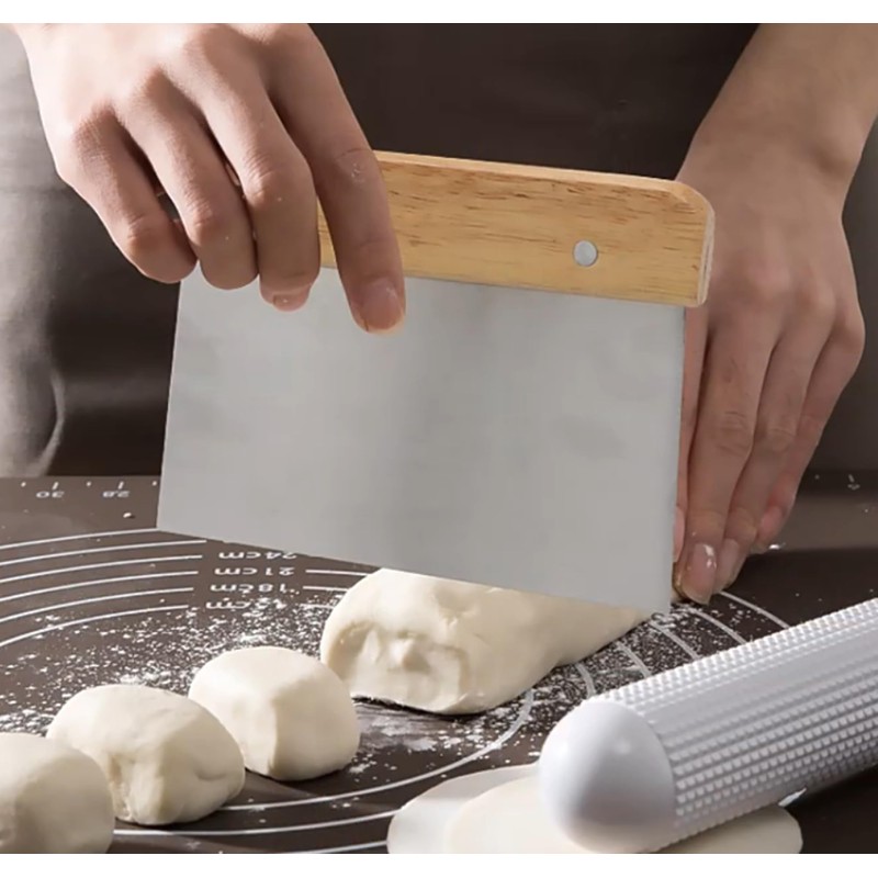 Sinyiol 4pc wooden handle stainless steel Bench dough scraper set