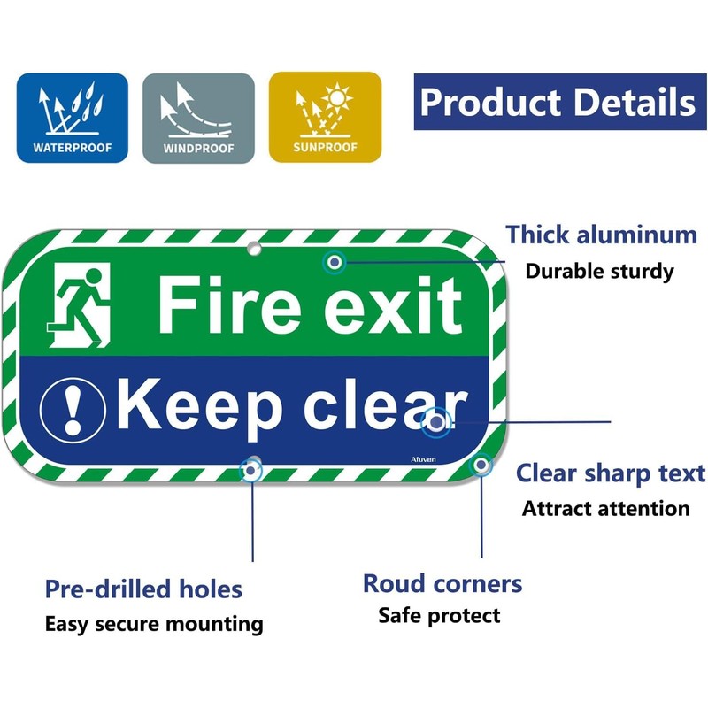 Fire Exit Keep Clear Signs Metal 30 x 15 cm