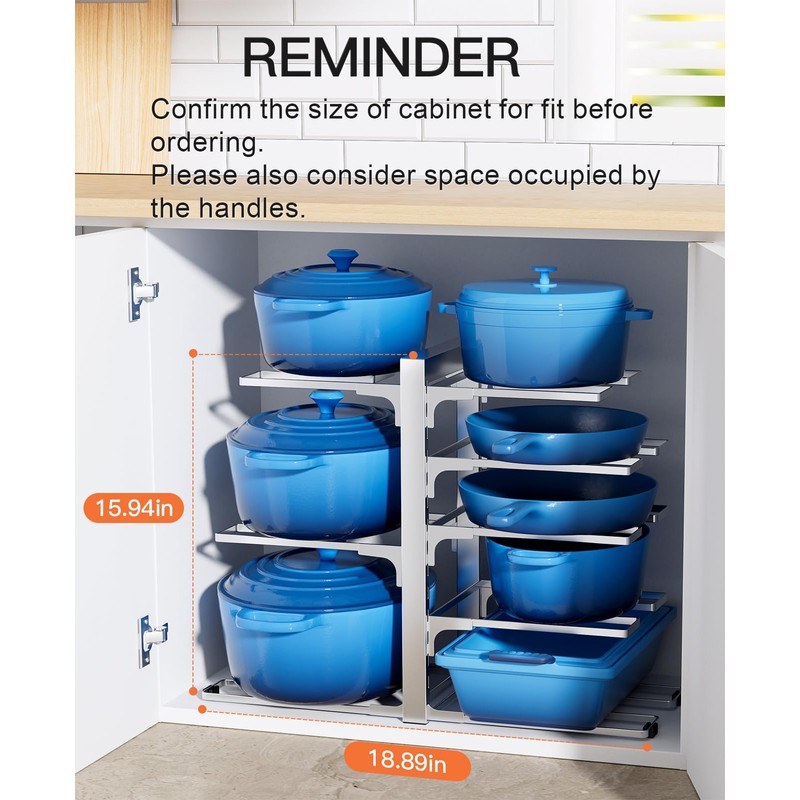 ORDORA 8-Tier Pots and Pans Organizer under Cabinet, Kitchen Cabinet