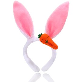 QDTK Easter Bunny Ears Headbands Easter Rabbit Ear Carrot Hairband Pink Cute Rabbit Ears Hair Band Headpiece for Easter Birthday Party for Women and Girls