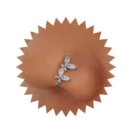 Iaceble Vintage Crystal Butterfly Nose Ring Silver Butterfly Clip On Nose Ring Cz Butterfly Cuff Nose Ring Rhinestone Butterfly Nose Rings Butterfly Wing Bendable Nose Ring U Shape Nose Rings(Silver1)