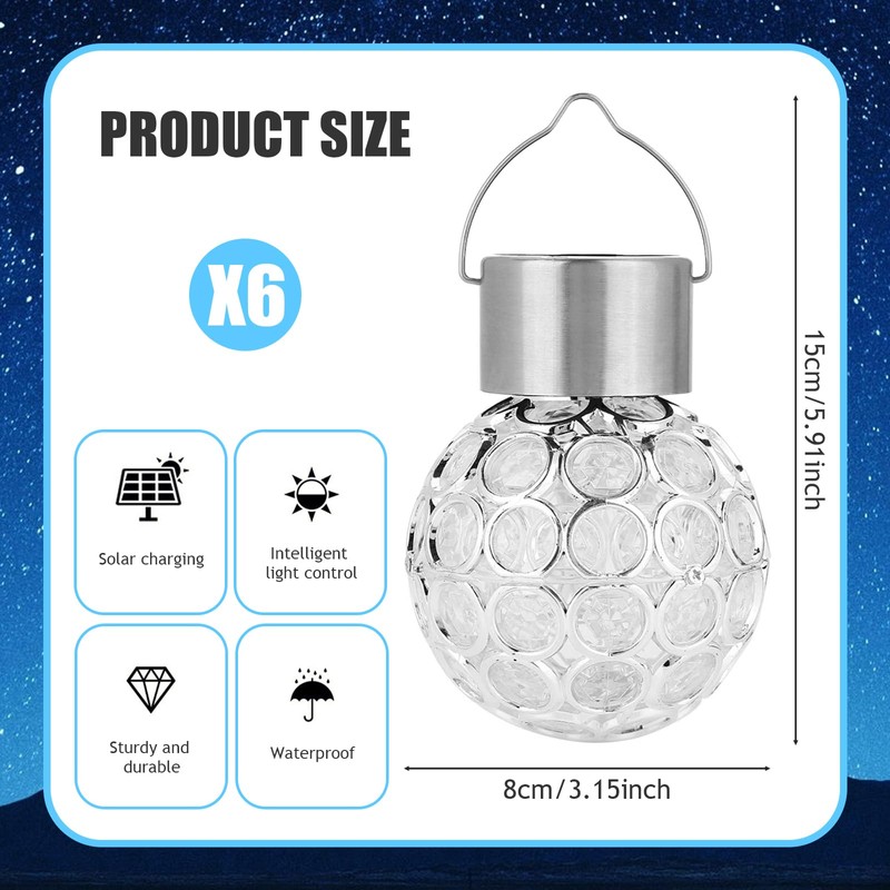 U-Vathing Solar Garden Lights Outdoor, Glass Globe Hanging Lights, 6-Pack,