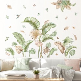 decalmile Wall Tattoo Boho Palm Trees Leaves Wall Sticker Tropical Plants Leaves Green Wall Stickers Bedroom Living Room Children's Room Wall Decoration