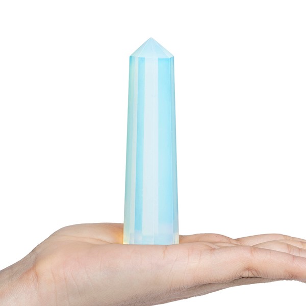 Large Crystal Wand, Opalite Crystal Points Tower Wand Octagon 8 Faceted Natural Gemstone Prism Pointed for Reiki Chakra Meditation Chakra Stones Therapy Gift Home Office Desk Décor