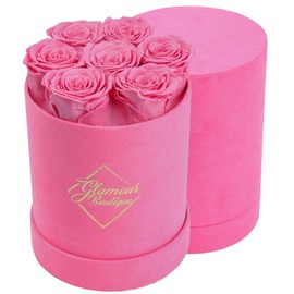 GLAMOUR BOUTIQUE Eternal Preserved Roses in a Box - Flowers Forever, Rose Forever in a Box for Wife, Birthday Gifts for Her, 7 Roses, Velvet Pink