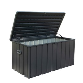 120 Gallon Outdoor Storage Box, Waterproof Resin Deck Box, Patio Storage Bin with Lockable Lid, Deck Storage Containers for Patio Furniture Cushions, Pool Accessories, Garden Tools - Dark Gray