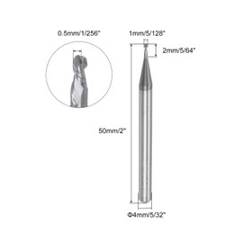 QUARKZMAN Set of 2 Ball Milling Cutter CNC Milling Cutter 0.5 mm (5/256 Inch) Radius Solid Carbide AlTiN-Coated 2 Cutting Edges HRC45 1 mm (5/128 Inch) Diameter 4 mm (5/32 Inch) Shank Milling Tools