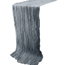 Time to Sparkle Cheesecloth Table Runner 90X400CM Vintage Gauze Romantic Table Runner for Wedding Bridal Shower Birthday Party Table Decor Silver Grey