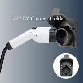 EV Charger Holder Wall Mount for SAE J1772 Electric Car Plug Nozzle Holster Dock and EV Cable Holder, Outdoor/Indoor (Black)