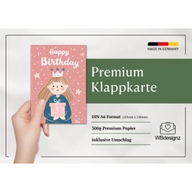 WBdesignz Birthday Card with Envelope - Princess Card Birthday Girl Greeting Card for Children Happy Birthday (A6)