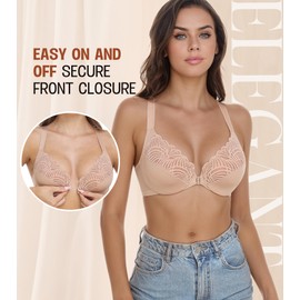 DotVol Women's Full Cup Bra Unpadded with Underwire - Floral Lace Soft Cup Large Sizes, beige, 85C