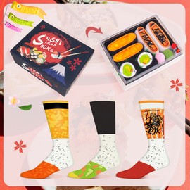 Funny Sushi Shaped Socks - Funny Gifts for Women Girls Teens - Fathers Day Novelty Gifts for Dad Husband Food Funky Socks-Valentines Birthday Fun Gifts Ideas Christmas Stocking Fillers(3 pairs)