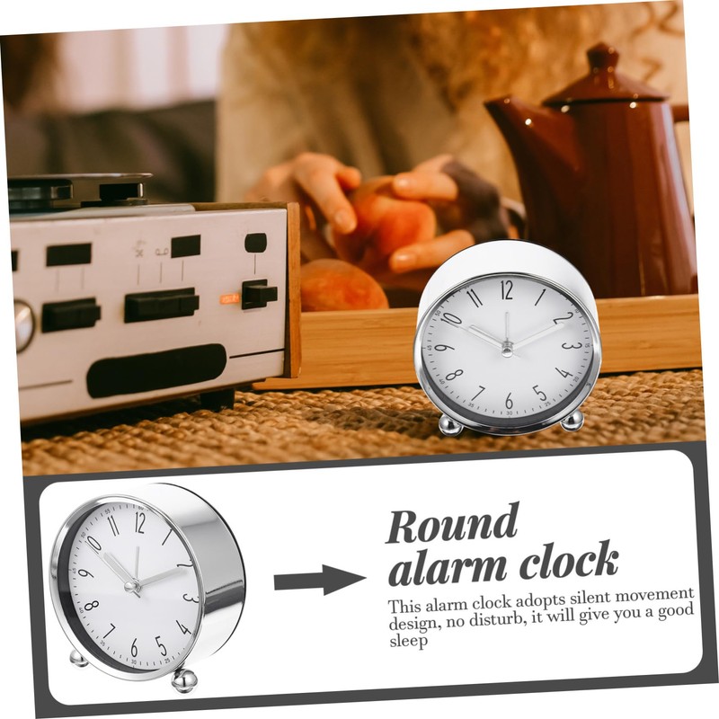 OHPHCALL Silent Round Alarm Clock Metal Digital Clock for Bedroom