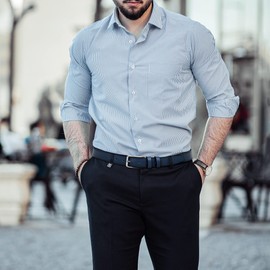 DOOPAI Mens Belt - Blue belts for men，Leather Dress Belt Casual Wear Jeans Classic belt 1.25", Adjustable Trim to Fit Everywher