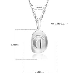 Cowboy Hat Cremation Urn Pendant Necklace for Ashes Stainless Steel Memorial Ash Urn Jewelry for Women Men