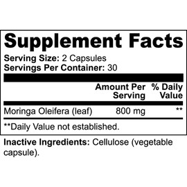 Moringa Powder Capsules - 800mg of Pure Nutrient-Rich Moringa Powder - A Natural Green Antioxidant Superfood - Rich in Essential Vitamins & Amino Acids for Overall Wellness