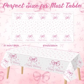 Windkream 3 Pcs Bow Tablecloth Coquette Birthday Decorations Table Cloth Bow Theme Party Disposable Rectangle Waterproof Plastic Table Covers for Wedding Baby Shower(Pink,87 x 51 Inches)