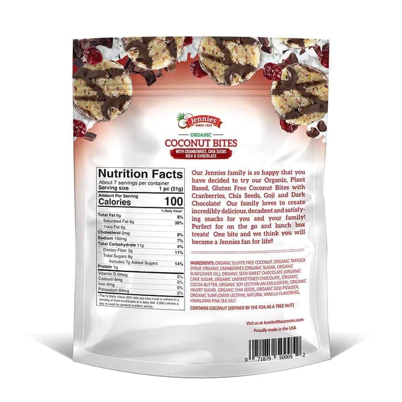 Jennies Organic Coconut Bites with Goji & Chia, 5.25oz Gluten