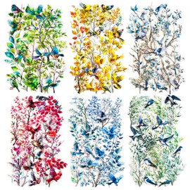 120-Piece Clear Bird & Floral Branch Sticker - Vintage Watercolor Nature Scrapbook Stickers for Scrapbooking, Journals, Art Crafts, Stationery Decoration