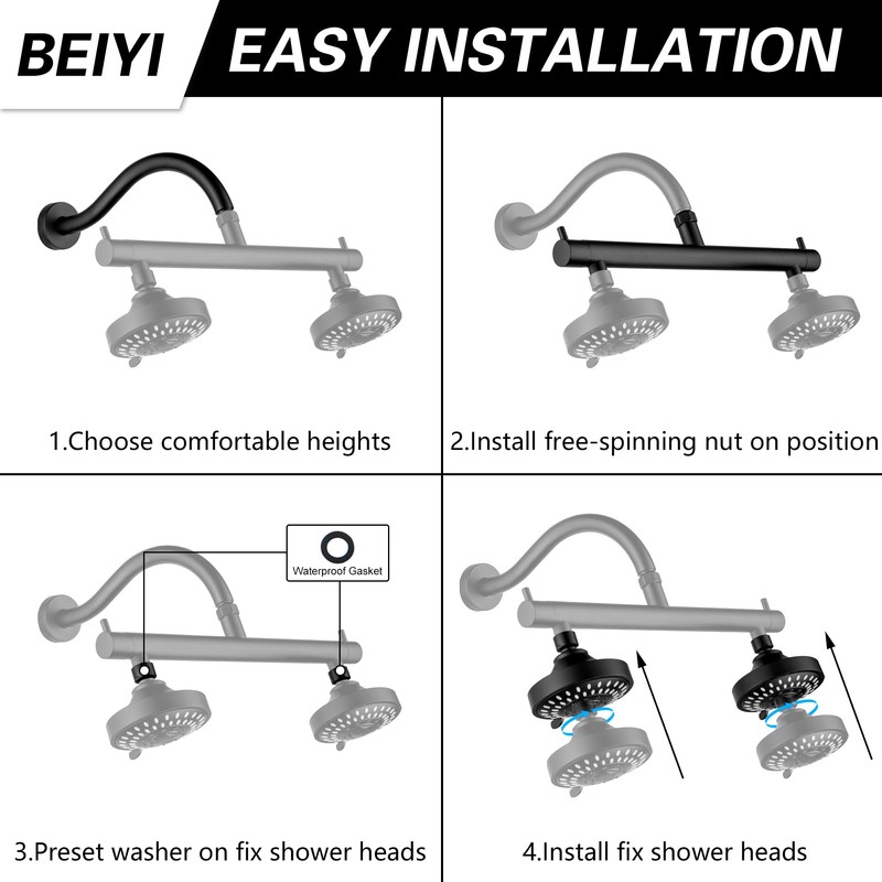 BEIYI Dual Double Shower Head for Couples, High Pressure 5