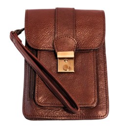 Le Sabbi Men's Leather Wrist Bag – Snap Buckle Closure with Key Detachable Strap, Brown