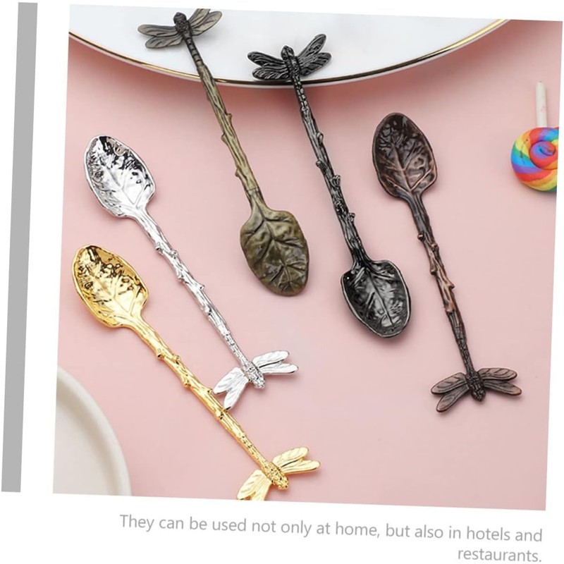 Fokmuaex 3-Piece Retro Forest Style Gold Parfait and Coffee Spoons