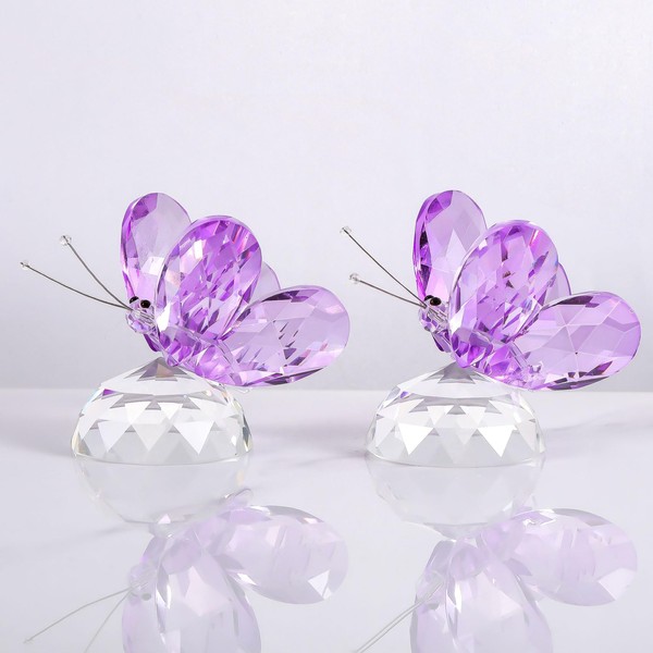 2 pcs Crystal Purple Collectible Butterfly Gifts for Women Glass