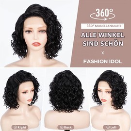 FASHION IDOL Short Deep Wavy Lace Front Bob Wigs for Women Real Hair Kinky Curly Wig Side Part Shoulder Length Wig Pre-Plucked with Baby Hair 150% Density